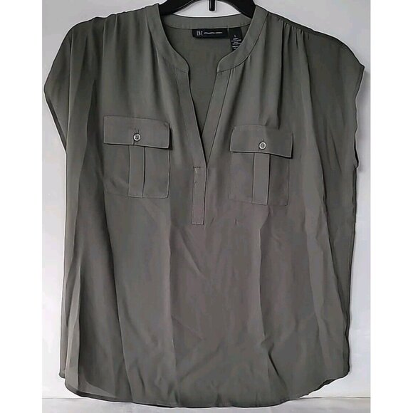 INC Macys Blouse Sz L Green Lightweight Sheer Front Back 100% Rayon Sleeveless - Picture 2 of 12